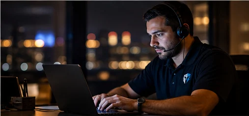 Pantheon engineer monitoring systems on a laptop