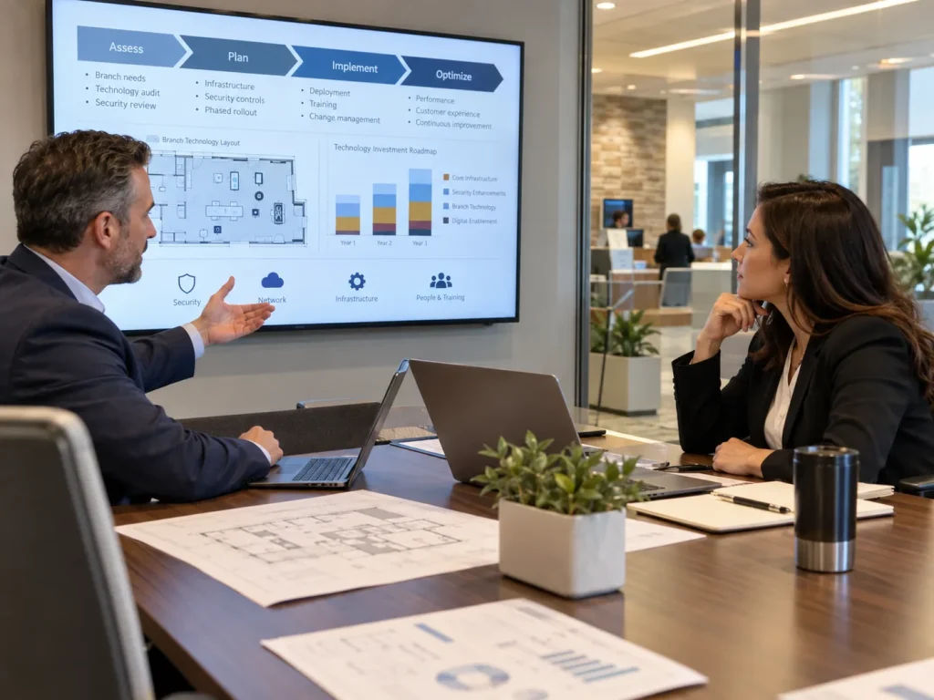 Bank leadership reviewing a technology roadmap