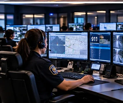 Public safety dispatcher at a 911 console